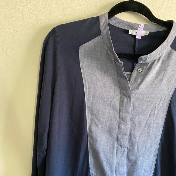 Vince blouse mixed media tuxedo tunic navy & gray - Picture 7 of 8